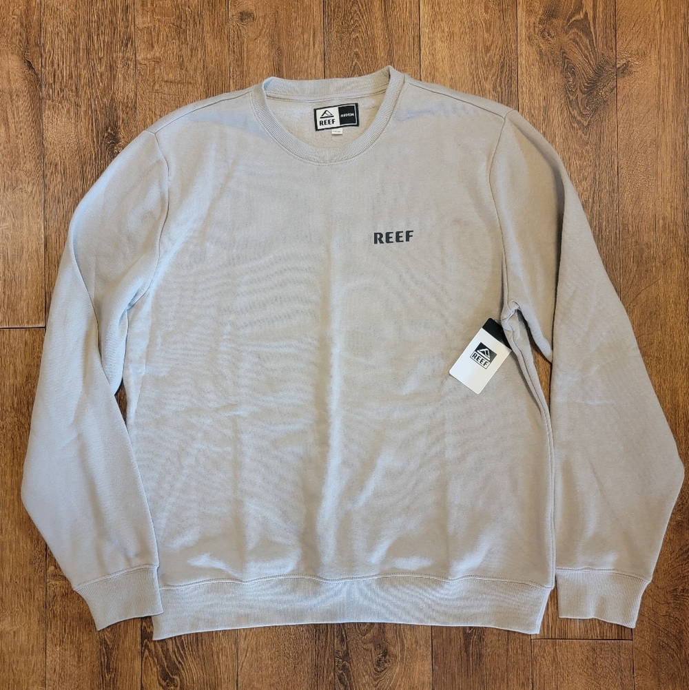 NWT Reef Sweatshirt Mens M‎ Taupe Lightweight Crewneck Pullover Long Sleeve Logo
